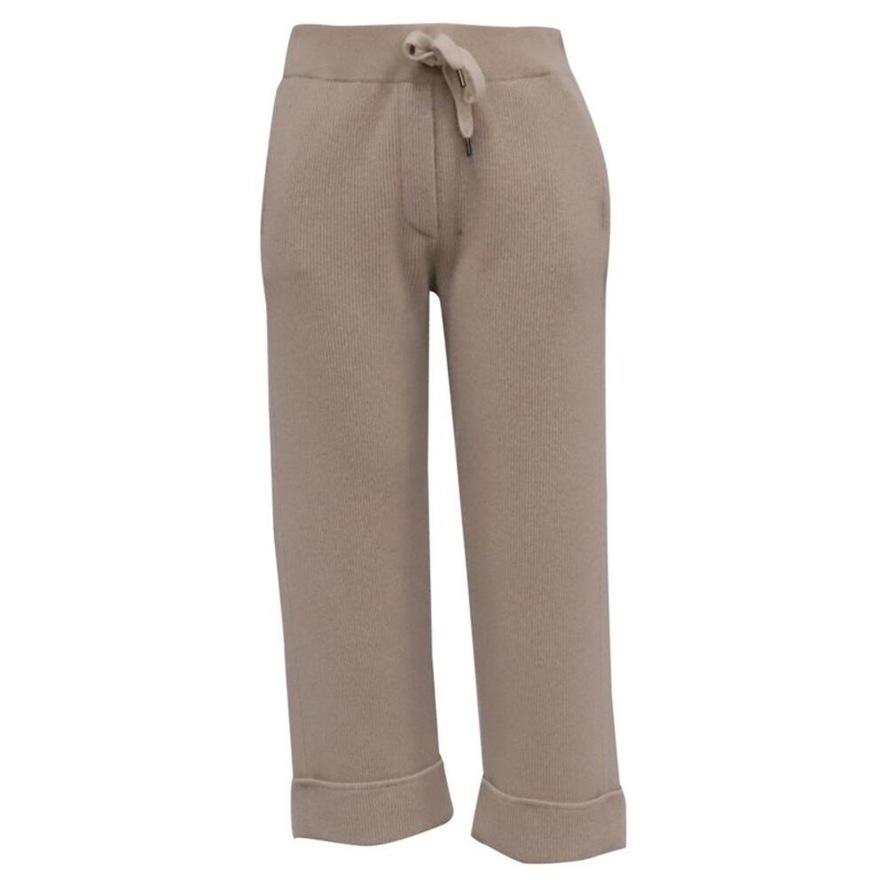Brunello Cucinelli Drawstring Knitted Cropped Pants in Beige Cashmere